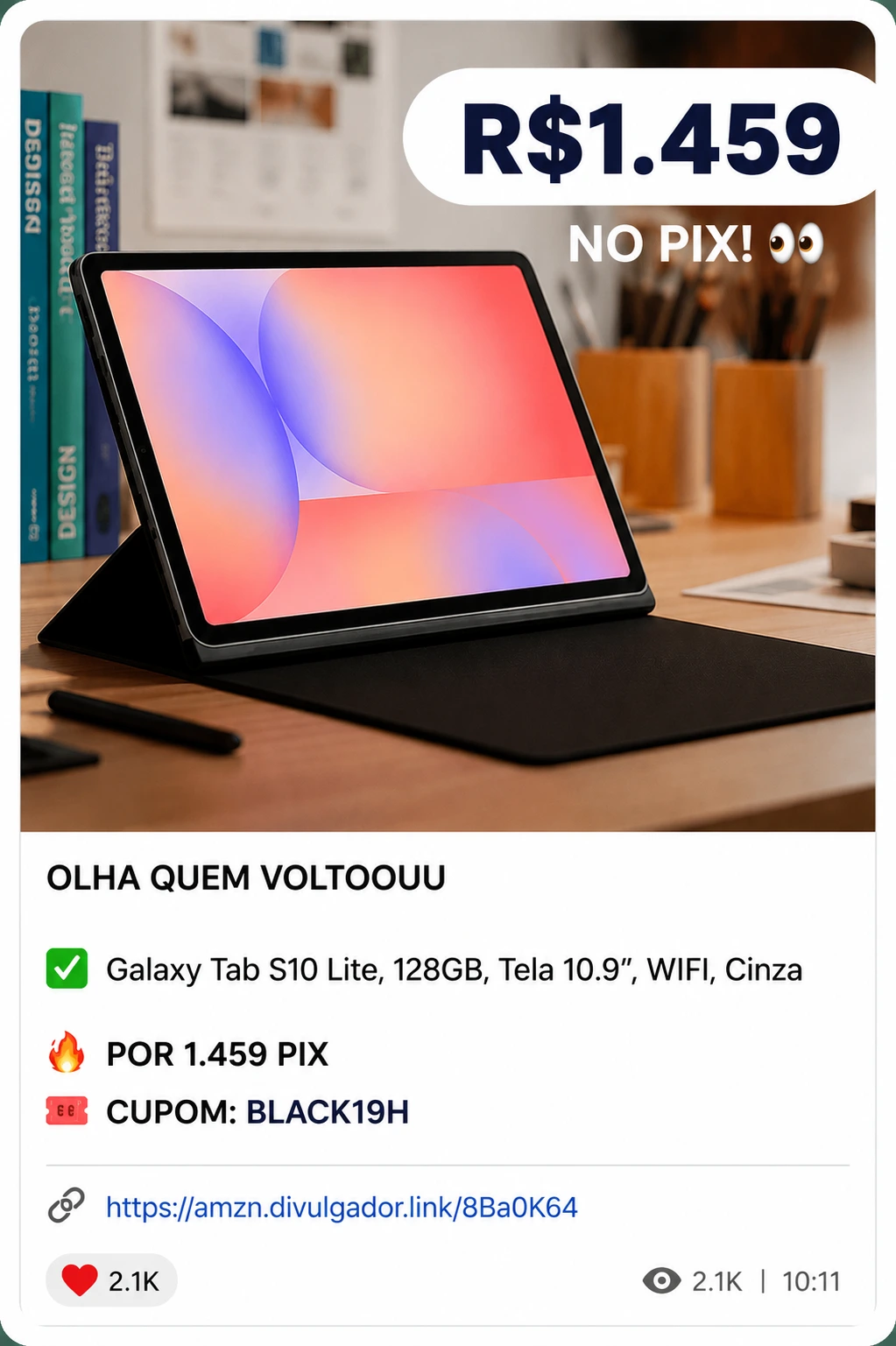 Oferta de Galaxy Tab S10 Lite no PIX no Grupo VIP
