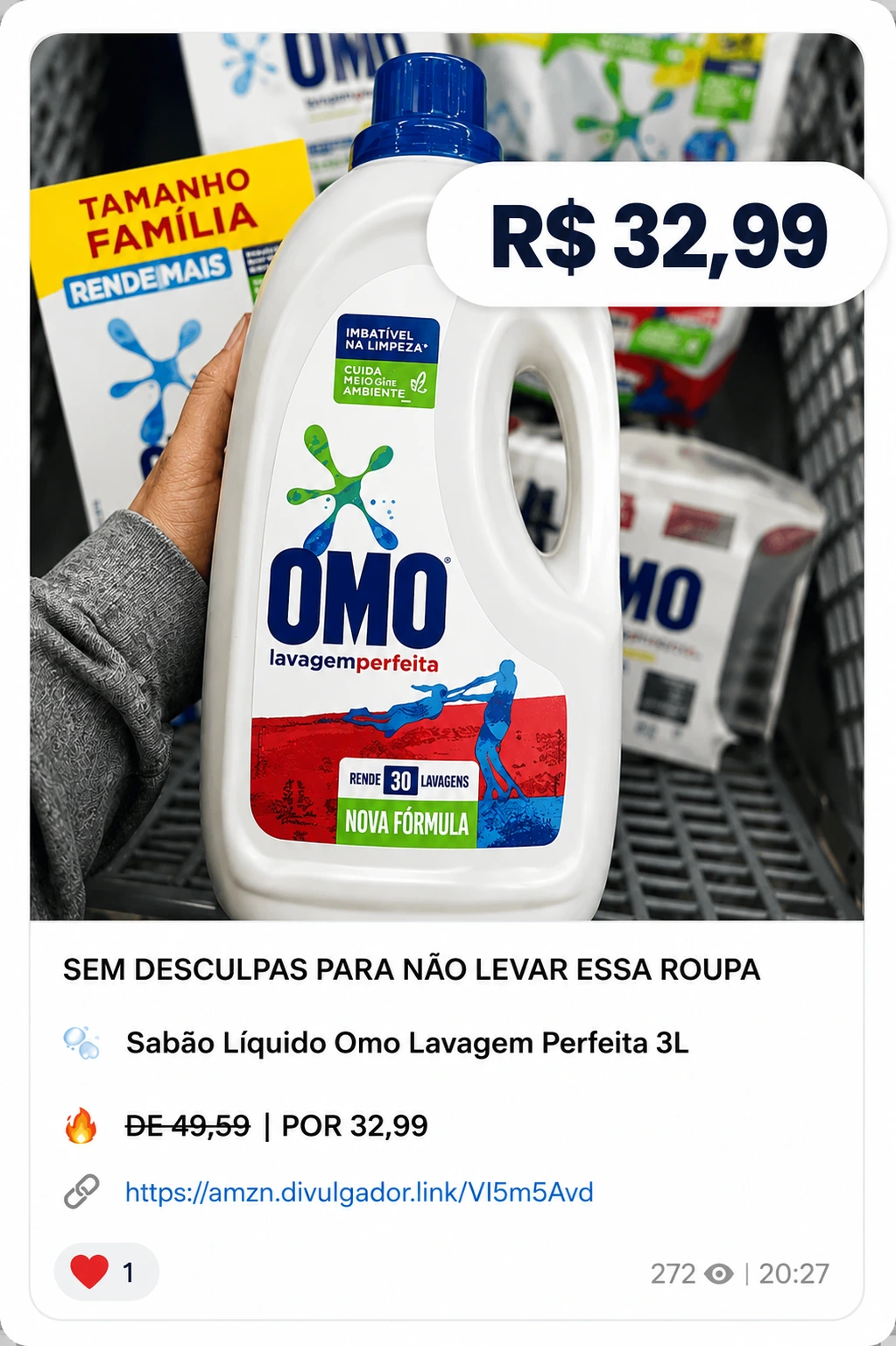 Oferta de sabão líquido Omo 3L no Grupo VIP