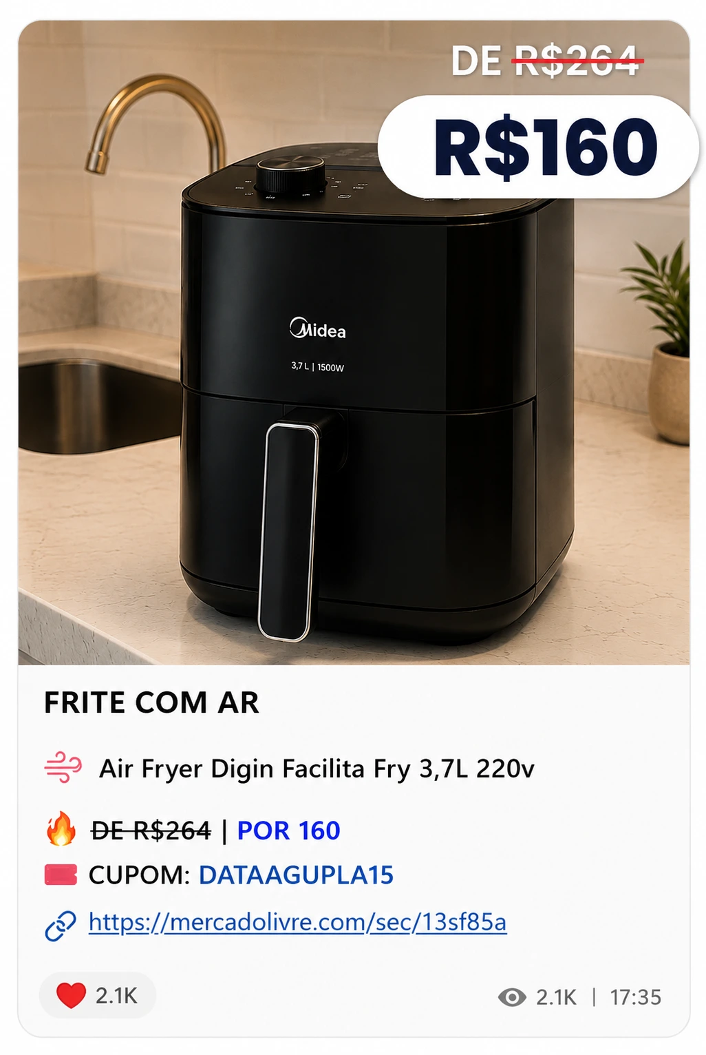 Oferta de Air Fryer com cupom postada no Grupo VIP
